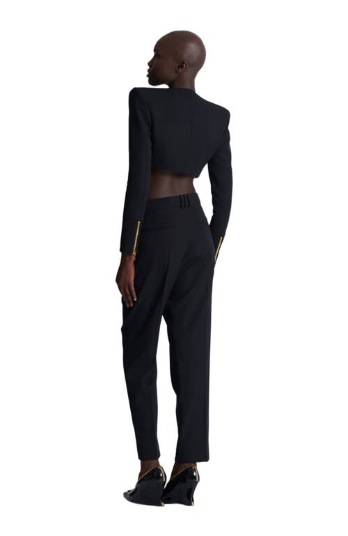 Balmain Cropped Jacket In Grain De Poudre Wool In Black