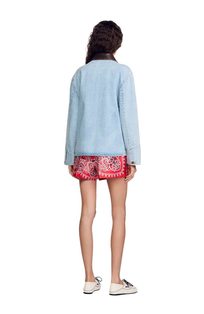 SANDRO Denim jacket with leather collar, Alternate, color,