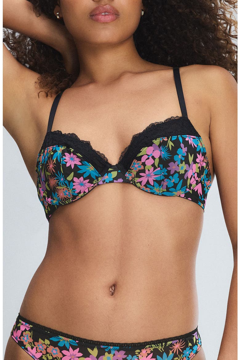 Hopelace Romantic Unlined Demi Bra, Main, color, BLACK CAVIAR FLOWER DITZ PRINT