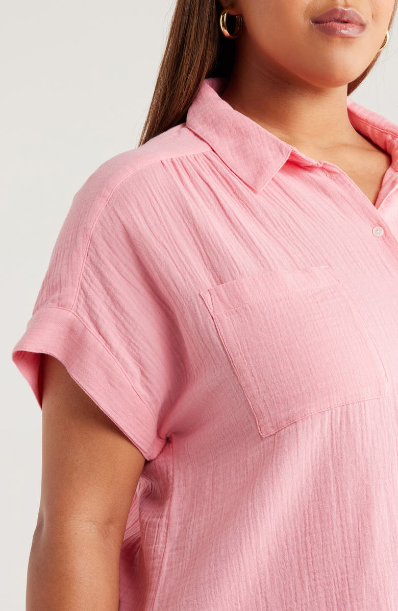 Caslon<sup>®</sup> Cotton Gauze Button-Up Shirt, Alternate, color, Pink Geranium