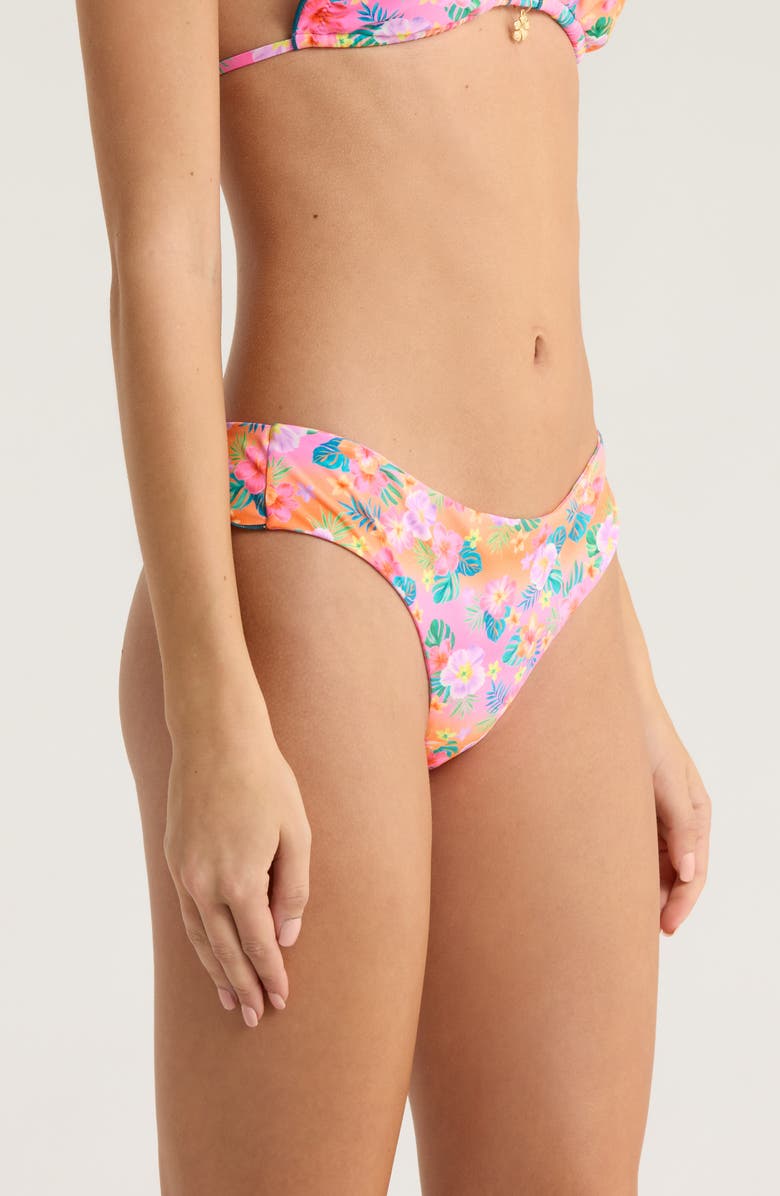 Kulani Kinis Lettuce Trim Thong Bikini Bottoms, Alternate, color, Summer Glow