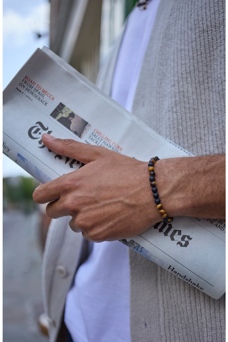 Men's Black Onyx & Tiger's Eye Beaded Bracelet, Alternate, color, BLACK ONYX/ TIGERS EYE