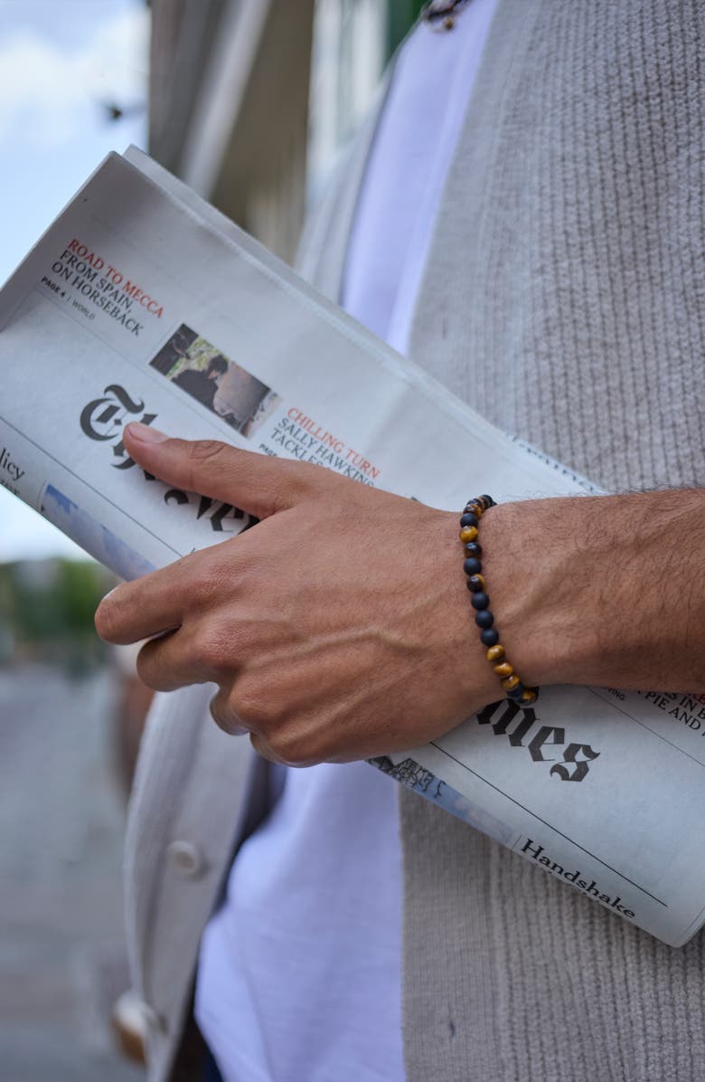 Estella Bartlett Men's Black Onyx & Tiger's Eye Beaded Bracelet, Alternate, color, Black Onyx/ Tigers Eye