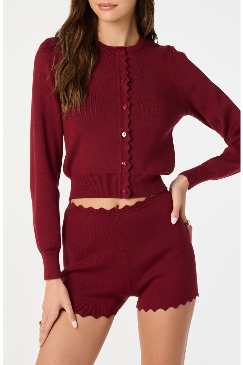 Scalloped Placket Crop Cardigan, Main, color, BURGUNDY