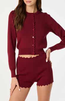 Scalloped Placket Crop Cardigan