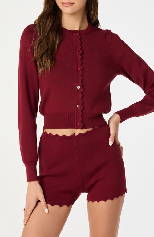 Astr The Label Scalloped Placket Crop Cardigan In Red