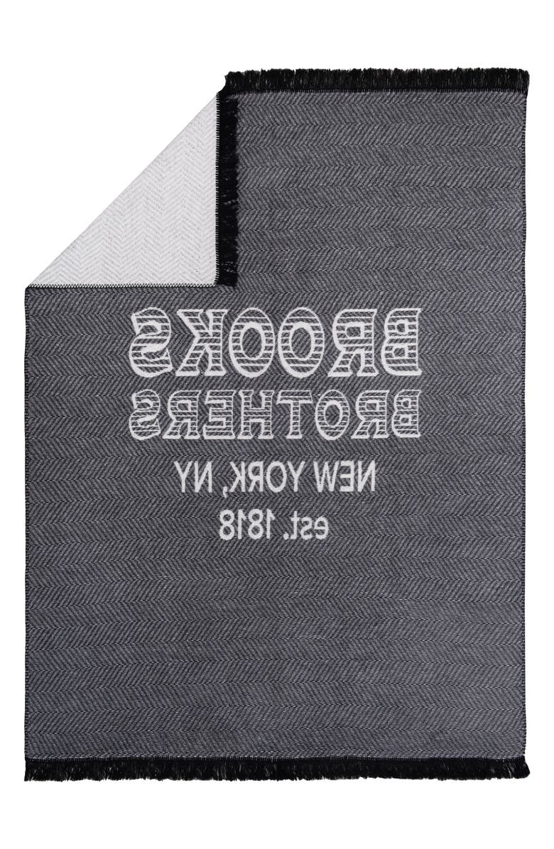 Brooks Brothers Logo Turkish Cotton Throw Blanket, Alternate, color, Black