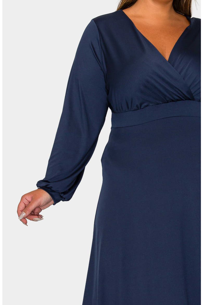 Sophia Surplice Neck Long Sleeve Satin Maxi Dress, Alternate, color, NAVY