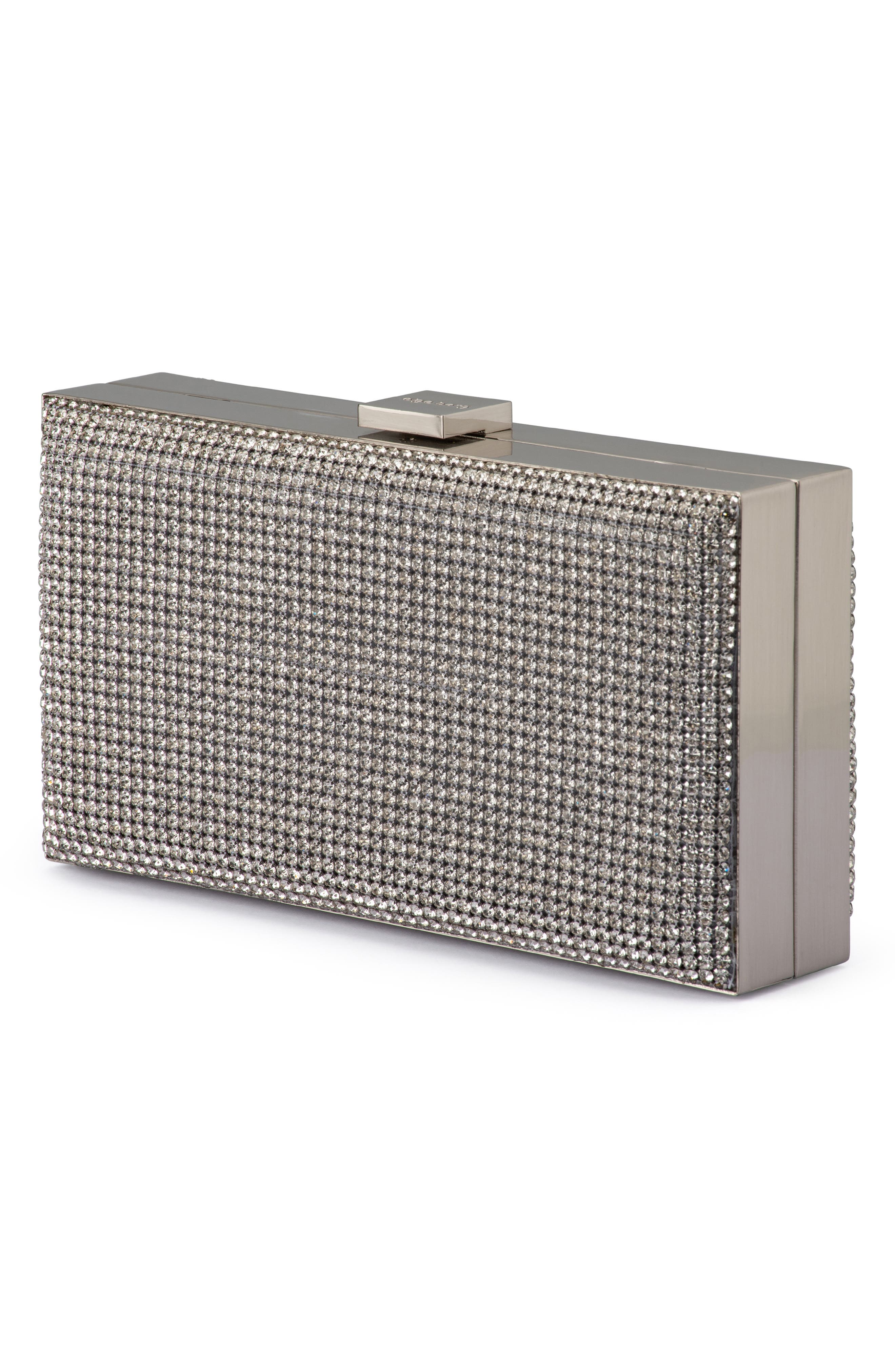 Olga Berg Stef Crystal Box Frame Clutch, Alternate, color, Silver