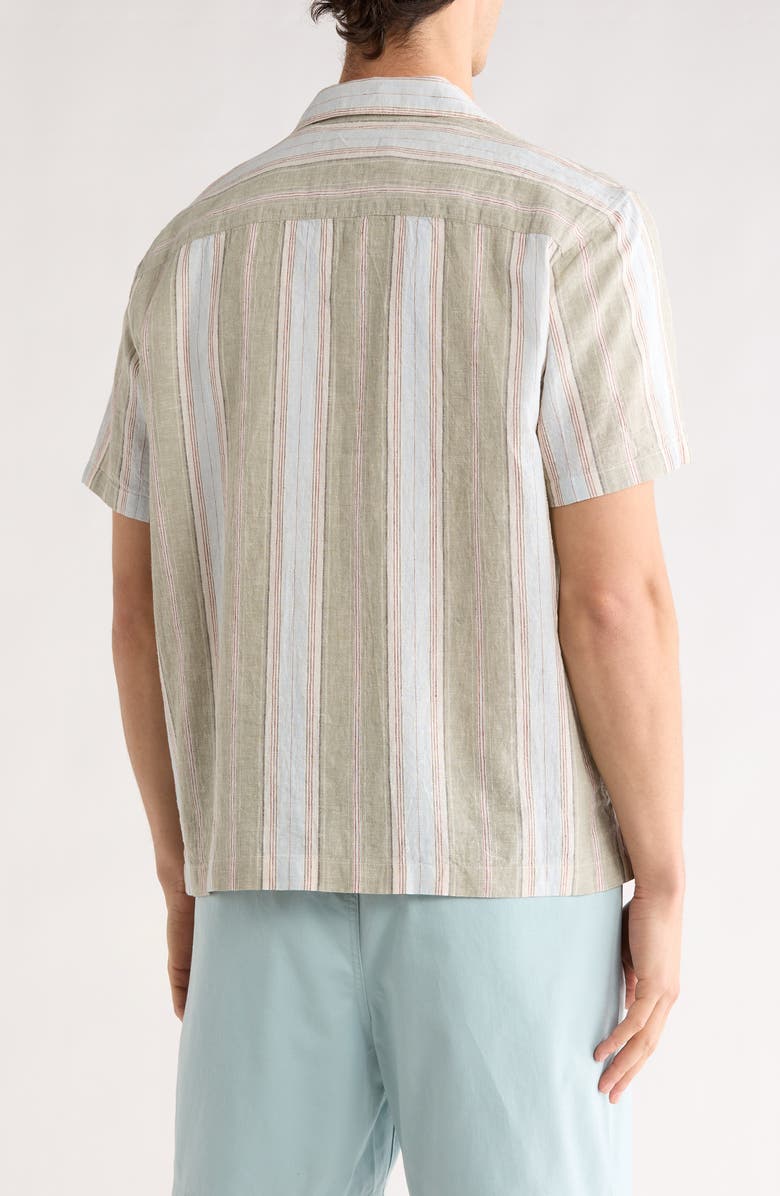 14th & Union Linen & Cotton Short Sleeve Camp Shirt, Alternate, color, Olive River Stripe
