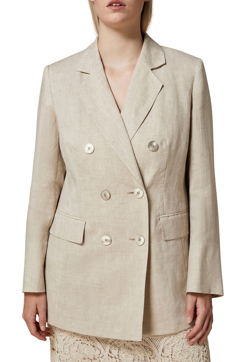 Louvre Double Breasted Linen Blazer, Main, color, SAND