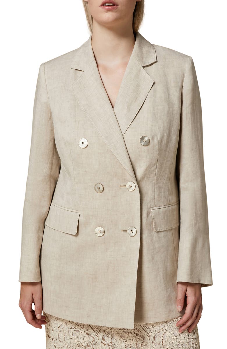 Marina Rinaldi Louvre Double Breasted Linen Blazer, Main, color, 