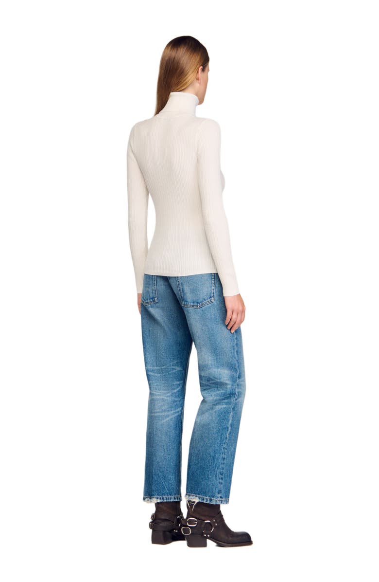 SANDRO Cable-knit turtleneck sweater, Alternate, color, Snow