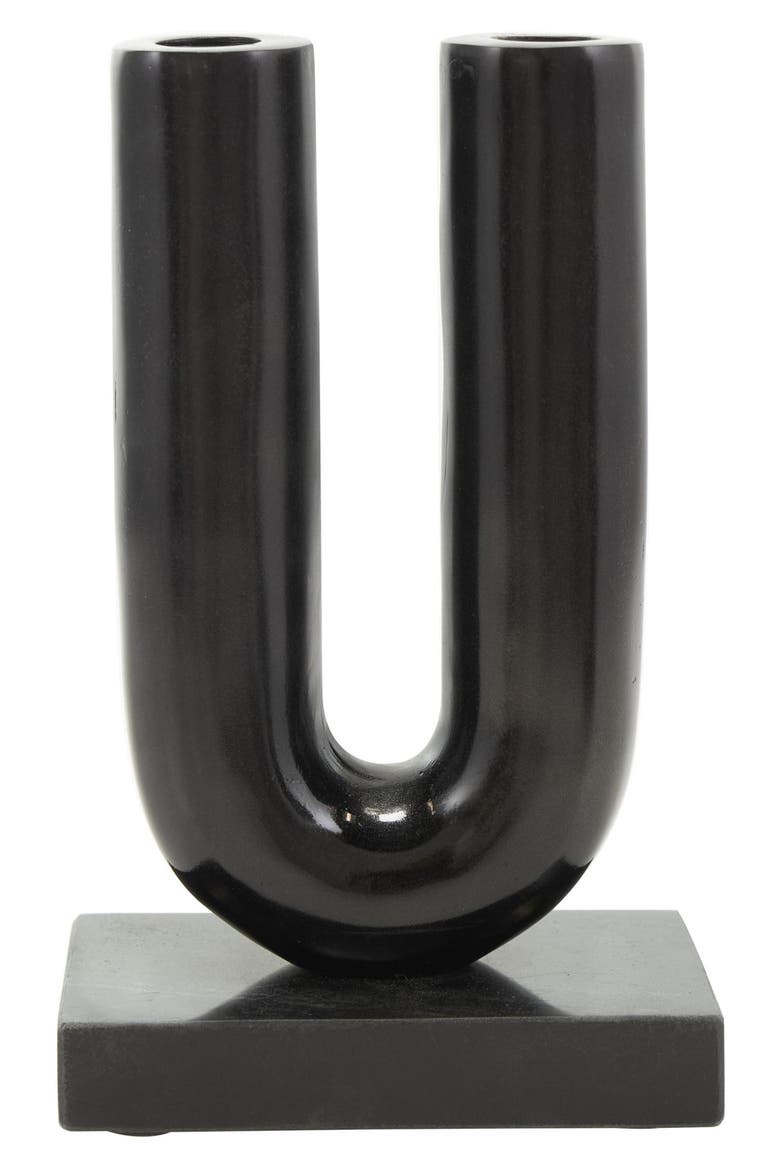 Set of 2 Aluminum Metal Candleholders, Alternate, color, BLACK