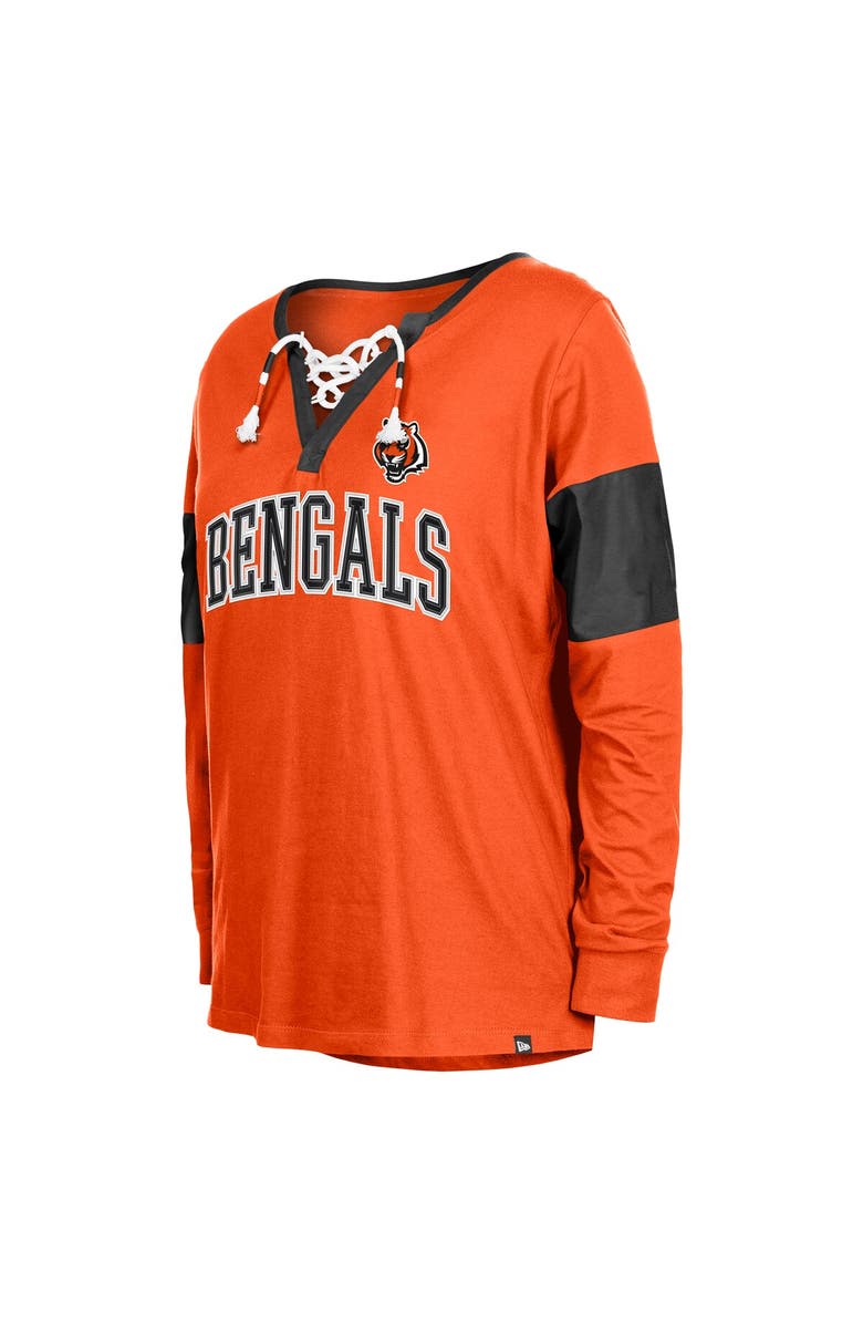 New Era Women's New Era Orange Cincinnati Bengals Lace-Up Notch-Neck Long Sleeve T-Shirt, Alternate, color, Orange