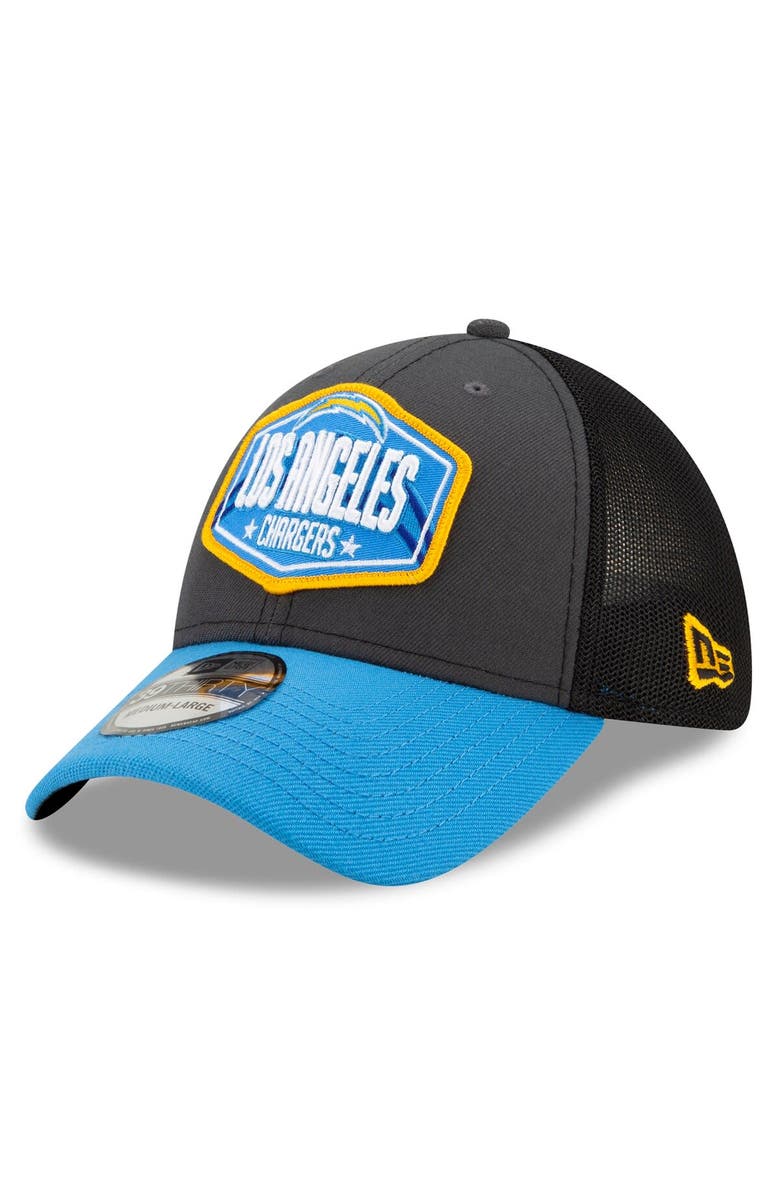 New Era Men's New Era Graphite/Powder Blue Los Angeles Chargers 2021 NFL Draft Trucker 39THIRTY Flex Hat, Main, color,
