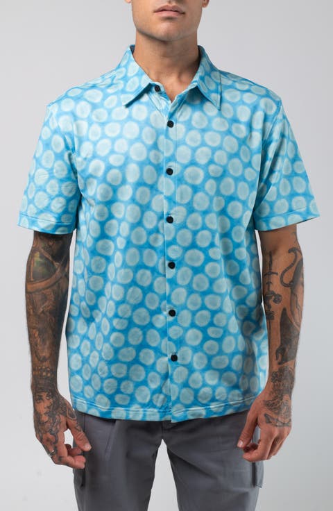 Aqua Terra Mid Century Modern Tech Short Sleeve Performance Button-Up Shirt