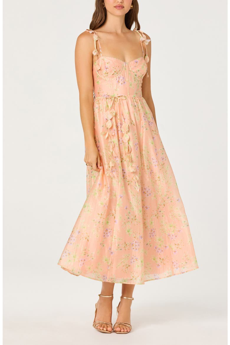 Halcyon Floral Print A-Line Dress, Alternate, color, PEACH FLORAL