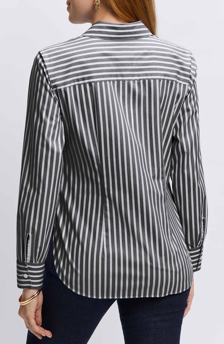 Foxcroft Sabine Stripe Side Tie Button-Up Shirt, Alternate, color, Black