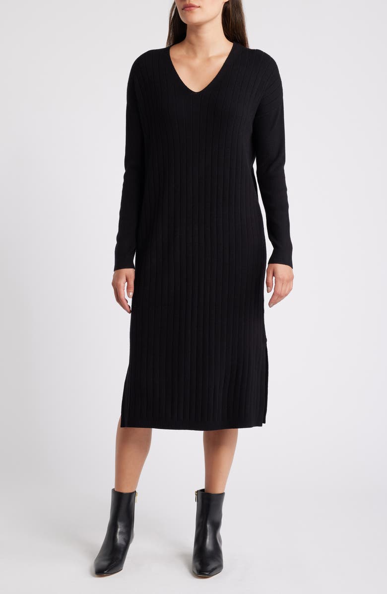 Caslon<sup>®</sup> Long Sleeve Rib Sweater Dress, Main, color,