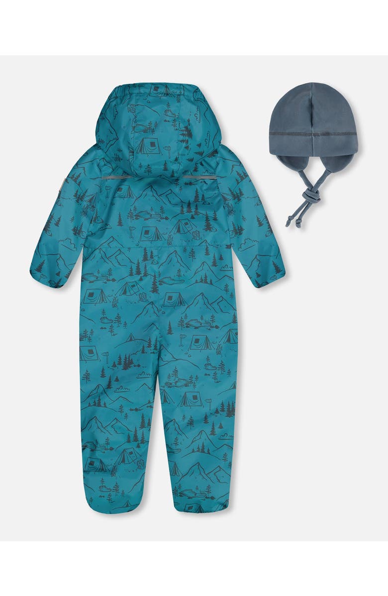 Deux par Deux Baby Boy's Baby Printed Mid-Season One-Piece Outerwear With Hat Blue And Gray, Alternate, color, 