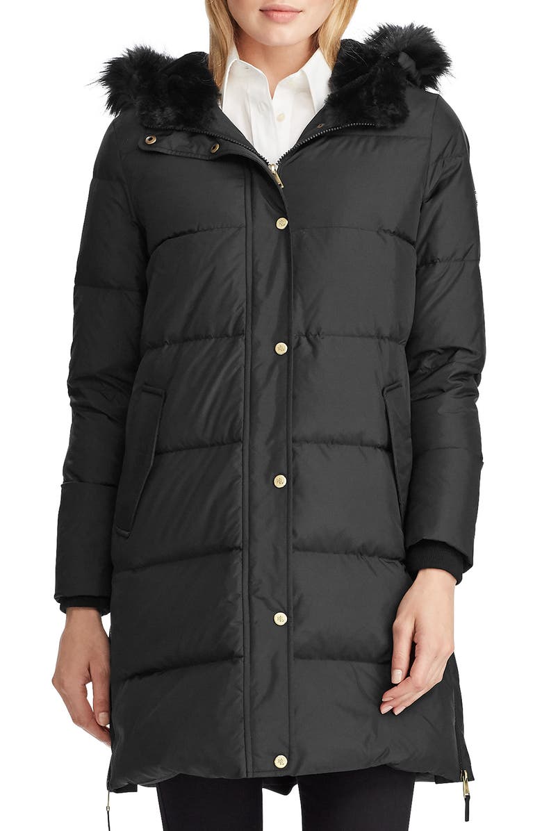 Lauren Ralph Lauren Faux Fur Trim Quilted Hooded Down & Feather Parka, Main, color, 