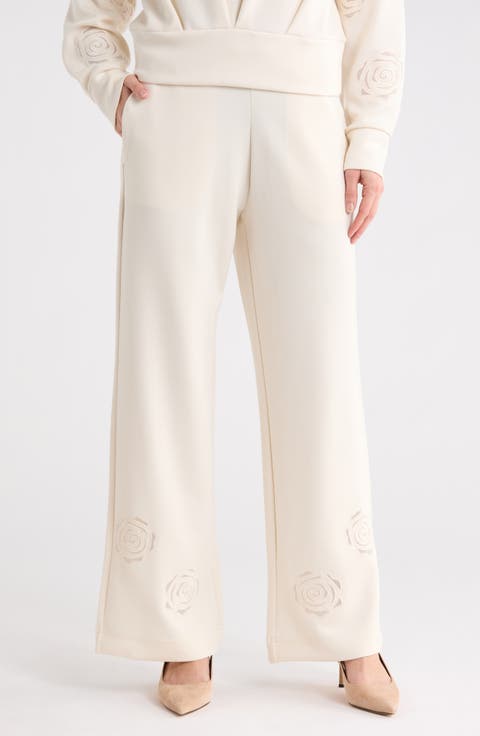 Rose Embroidered Scuba Knit Pants