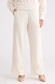 T Tahari Rose Embroidered Scuba Knit Pants