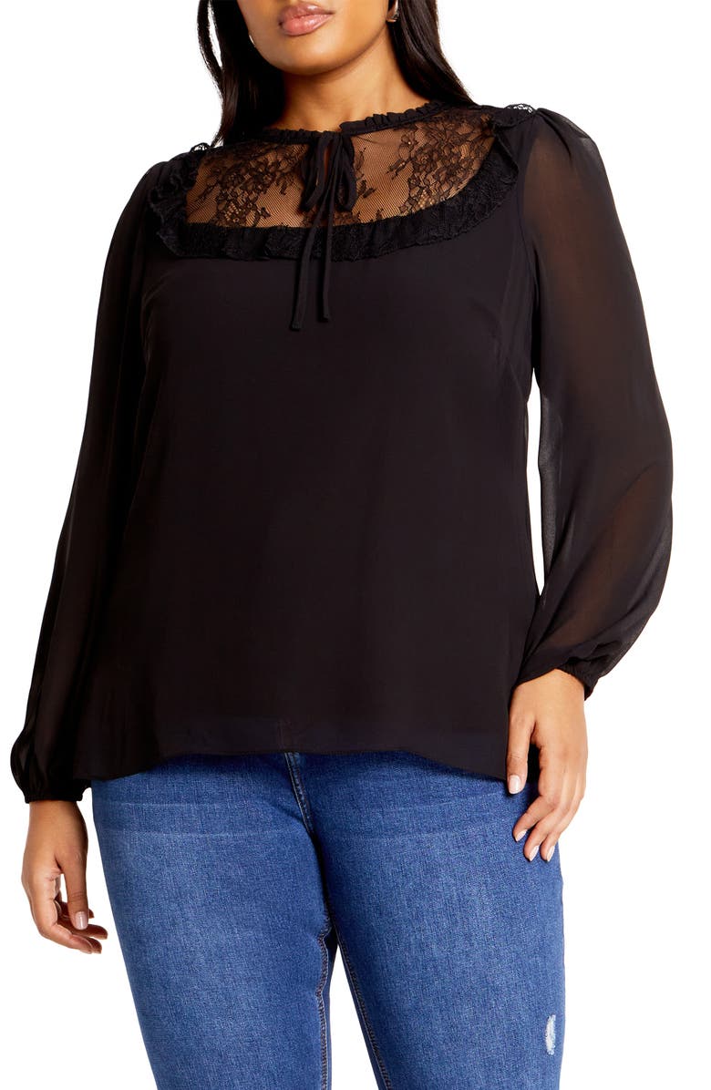 City Chic Greta Lace Trim Top, Main, color, 