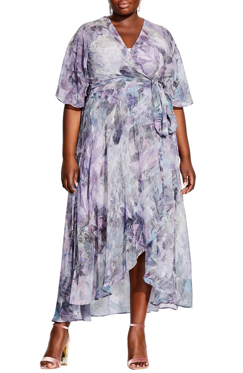 City Chic Floral Chiffon Wrap Dress, Main, color, 
