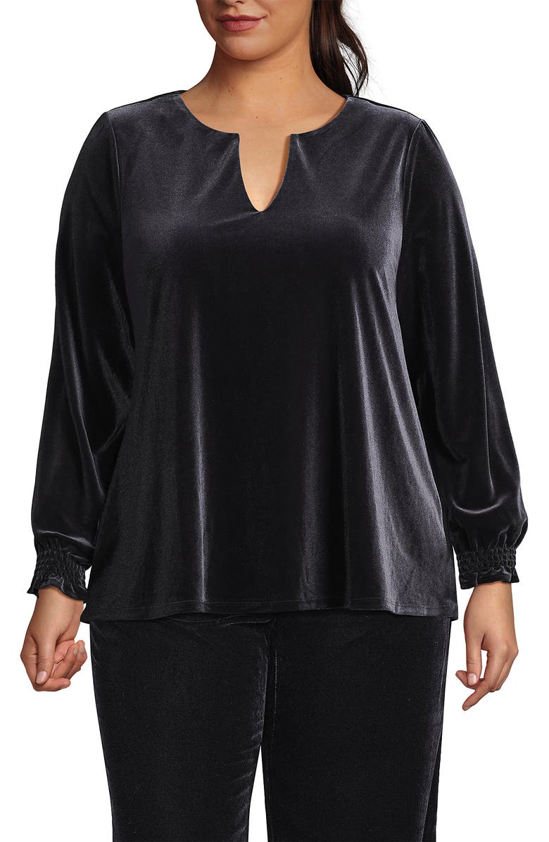 Lands' End Long Sleeve Velvet Blouse, Alternate, color, Black