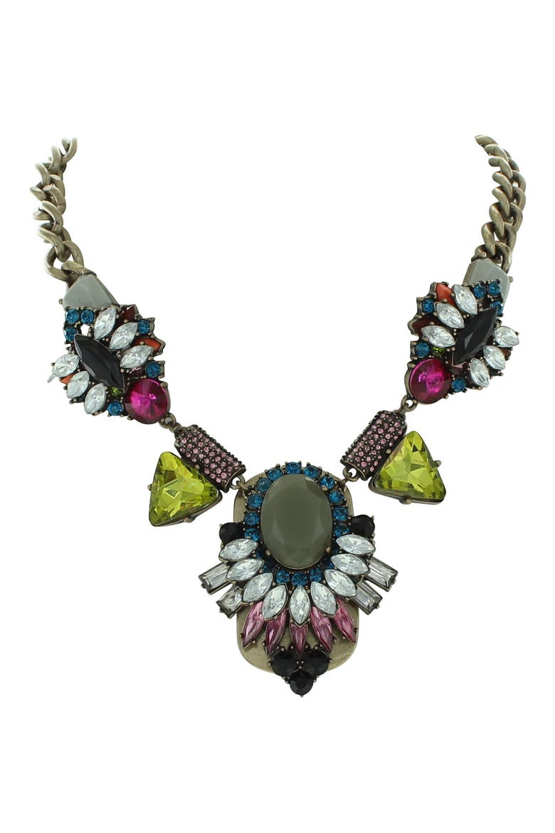 Emma Jeweled Statement Necklace, Main, color, BURNISHED GOLD / MULTI
