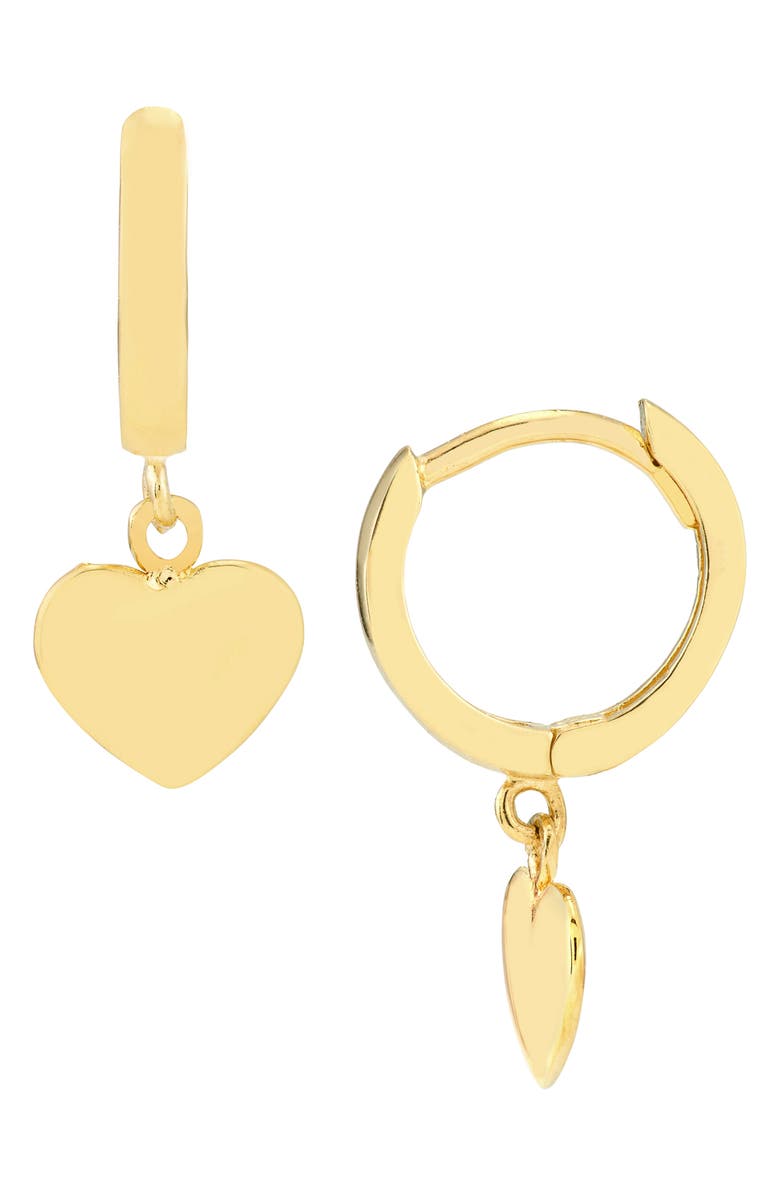 HAWLEY ST 14K Gold Baby Huggie Hoop Heart Drop Earrings, Main, color, 