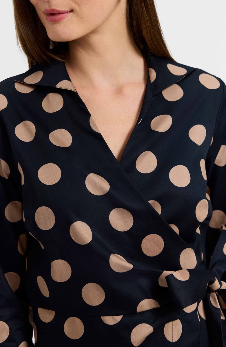 Foxcroft Salina Polka Dot Cotton Wrap Shirt, Alternate, color, Black/ Almond