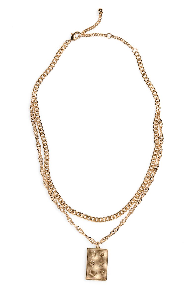 Layered Square Charm Necklace, Main, color, GOLD