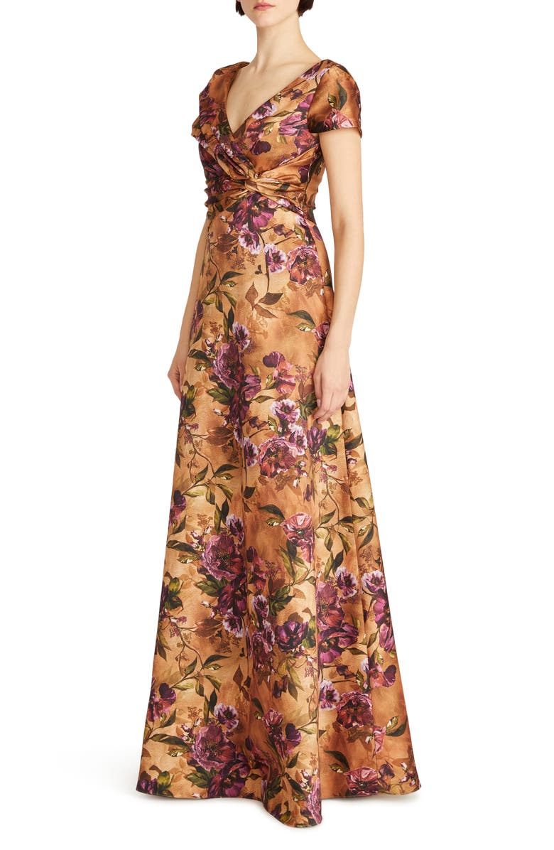 Theia Nina Twist Drape A-Line Gown, Alternate, color,