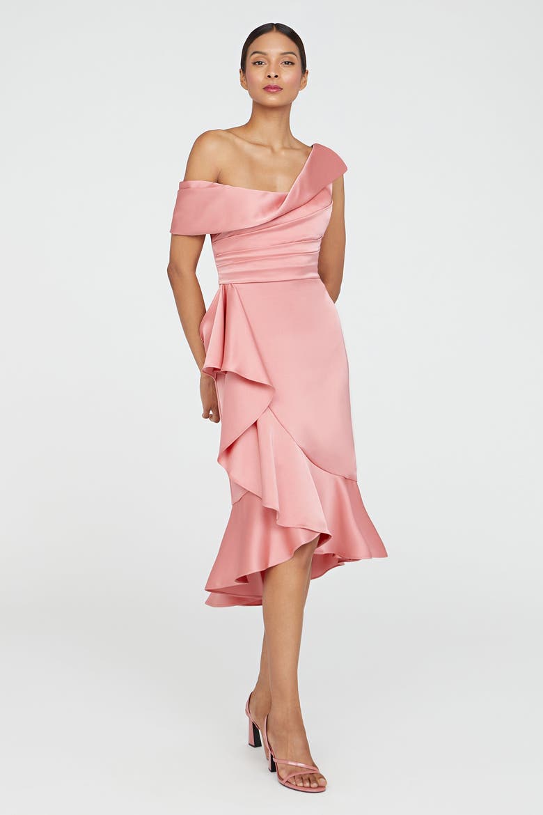Janice Draped Asymmetric Dress, Alternate, color, Sugar Coral