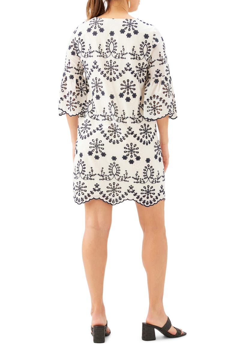 Karen Kane Embroidered Eyelet Cotton Shift Dress, Alternate, color, Cream W/ Navy