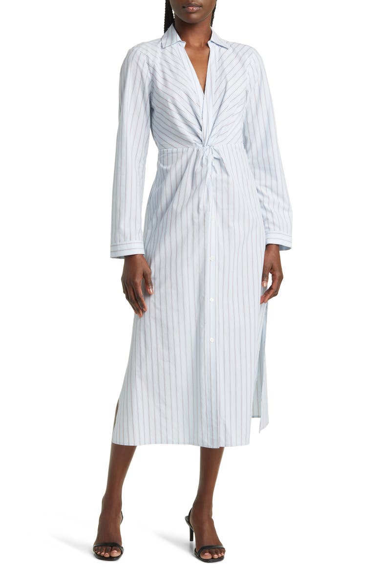 Irie Stripe Long Sleeve Cotton Blend Midi Shirtdress, Main, color, HAMPTON STRIPE