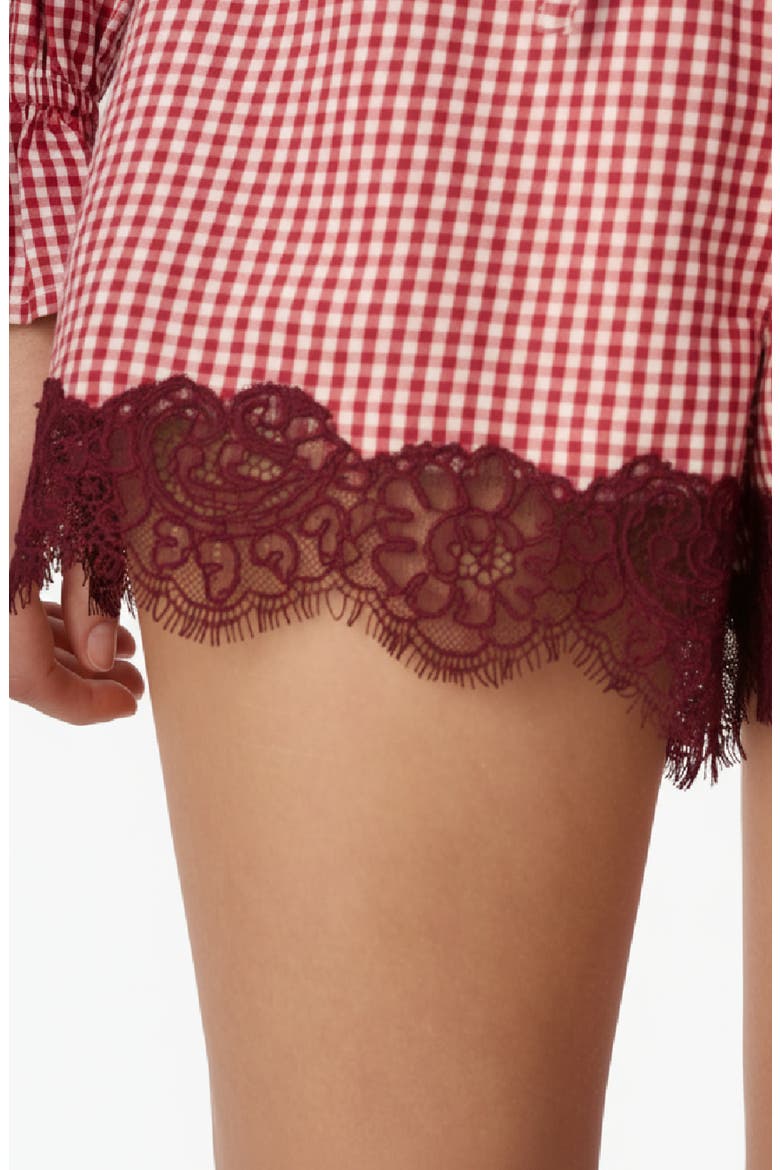 Cassandra Mid Rise Lace Trim Gingham Shorts, Alternate, color, BERRY GINGHAM