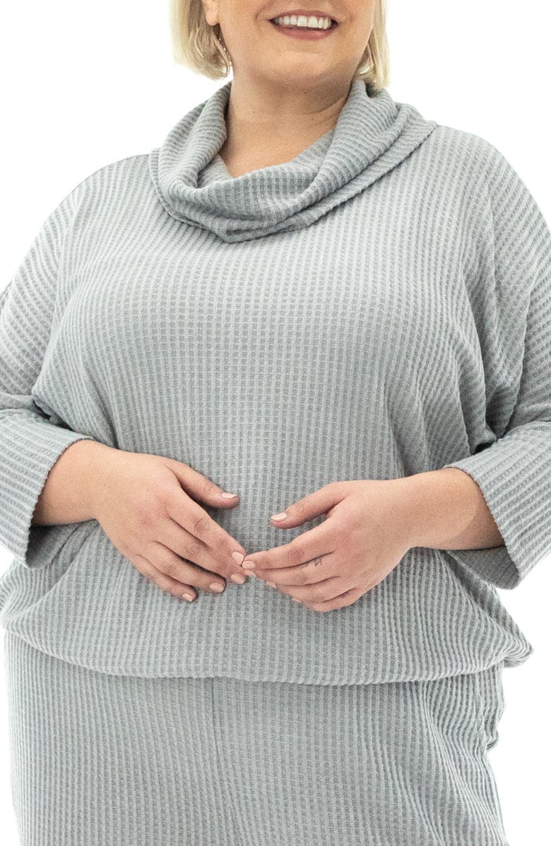 Nina Leonard Waffle Knit Cowl Neck Top, Main, color, Light Grey