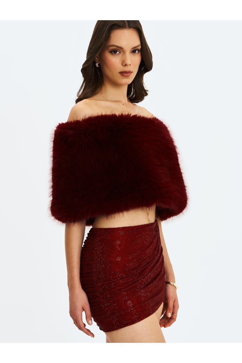 Darla Faux Fur Off-Shoulder Cropped Top, Alternate, color, Burgundy