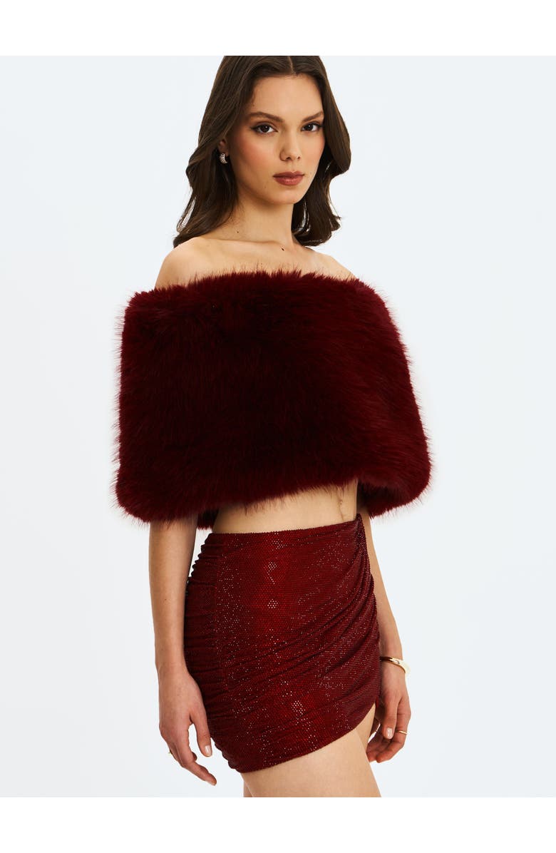 Miss Circle Darla Faux Fur Off-Shoulder Cropped Top, Alternate, color, Burgundy