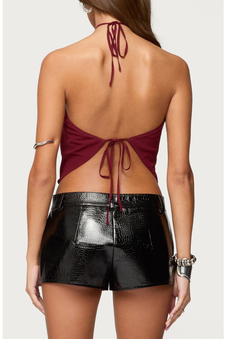 Cowl Neck Open Back Halter Chiffon Top, Alternate, color, BURGUNDY