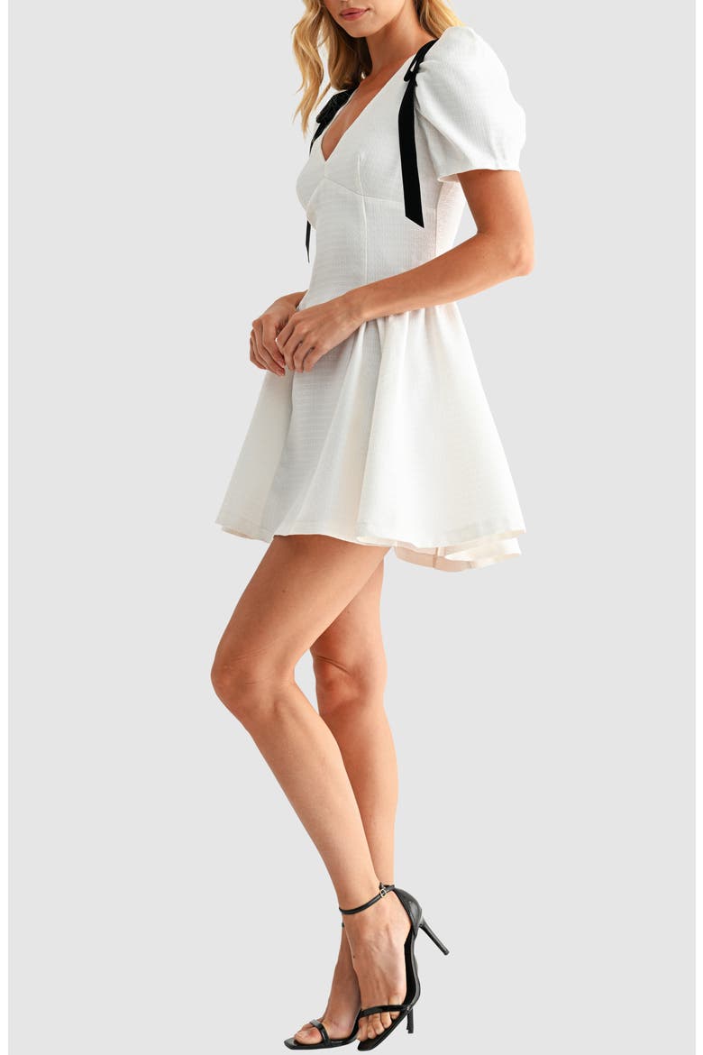 Contrast Tie Detail Tweed Cocktail Minidress, Alternate, color, IVORY BLACK