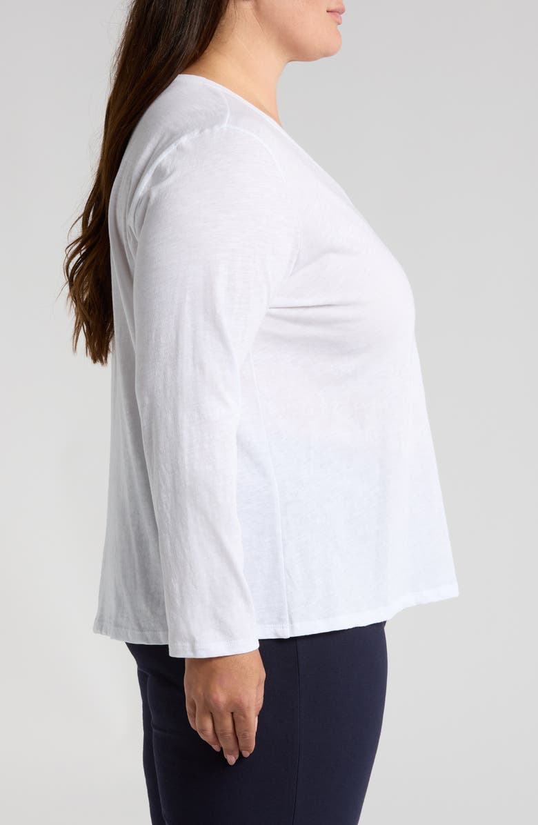 Eileen Fisher Easy V-Neck Long Sleeve Organic Cotton T-Shirt, Alternate, color, White