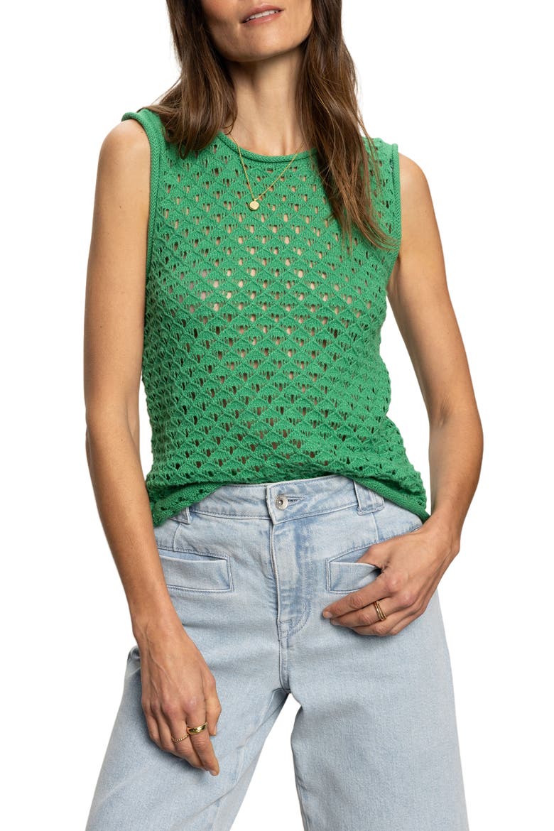 Open Stitch Sleeveless Cotton Sweater, Main, color, PALM