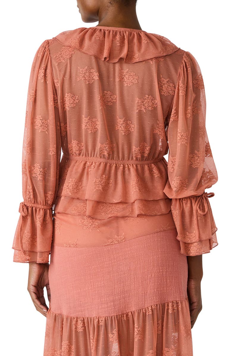 Steve Madden Montana Floral Embroidery Ruffle Detail Knit Top, Alternate, color, Canyon Rose