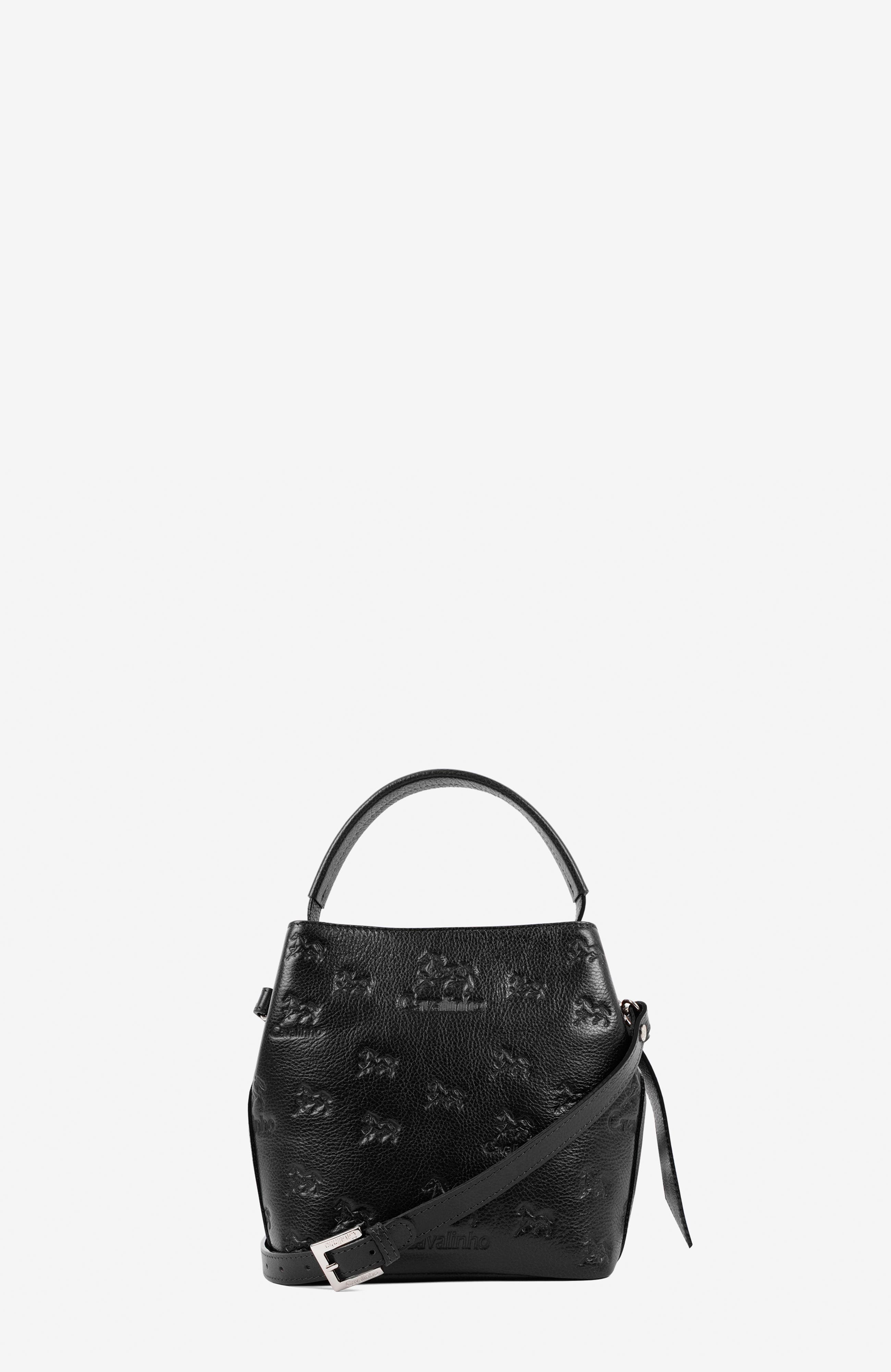 Cavalo Lusitano Embossed Leather Bucket Bag 591, Alternate, color, Black