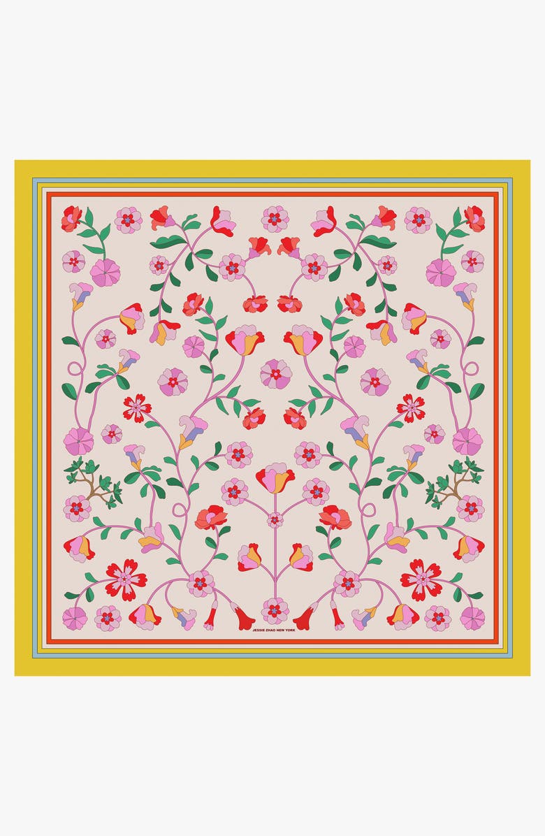 Jessie Zhao New York Limoncello Jardin Double Sided Silk Scarf, Main, color,
